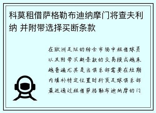 科莫租借萨格勒布迪纳摩门将查夫利纳 并附带选择买断条款